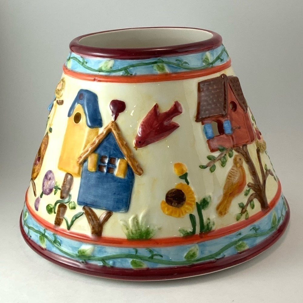 Candle Jar Shade Large Birdhouses Birds Flowers For Yankee Candles Ceramic - Picture 2 of 16